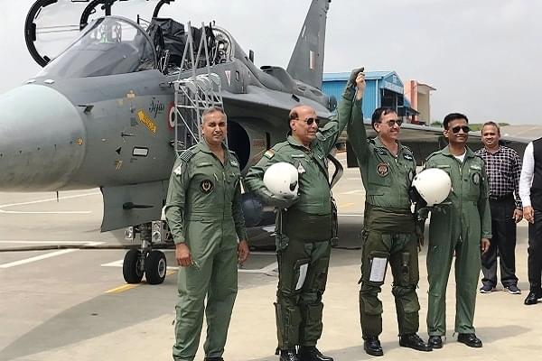 Rajnath Singh after landing the LCA Tejas in September. (representative image)