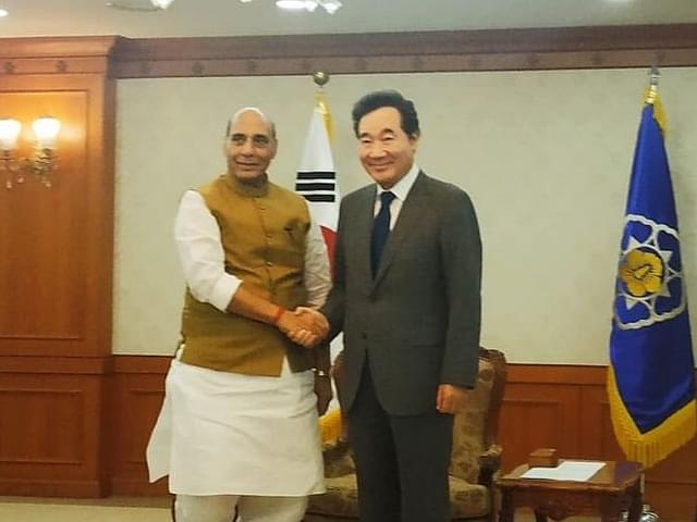 Rajnath Singh with Korean PM Lee Nak-yon. (via Twitter)