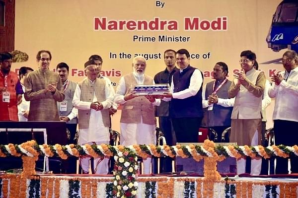 PM Modi at Bhumi Pujan ceremony for Metro Bhavan in Mumbai (@ShainaNC/Twitter)