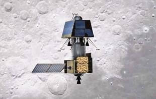 An artist’s impression of the Chandrayaan-2 Orbiter and Lander  linked over the Moon. 