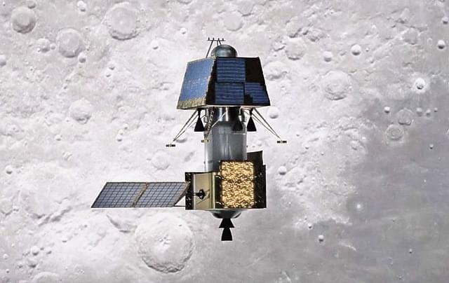 An artist’s impression of the Chandrayaan-2 Orbiter and Lander  linked over the Moon.&nbsp;