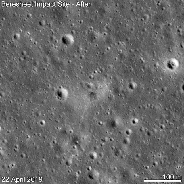 The site of SpaceIL’s Beresheet spacecraft, which crashed during a Moon-landing attempt on 11 April, 2019. (Image credit: NASA/GSFC/Arizona State University)