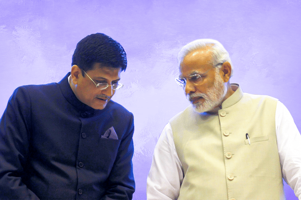 Prime Minister Narendra Modi with Commerce Minister, Piyush Goyal. (Virendra Singh Gosain/Hindustan Times via GettyImages) 