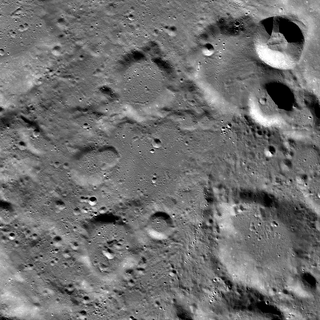  A view looking down on the Vikram landing site (acquired before the landing), image width 87 kilometers (54 miles) [NASA/GSFC/Arizona State University].