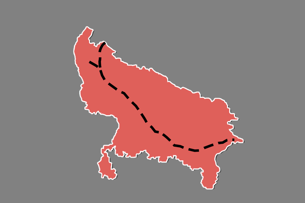 The rough alignment of the Ganga Expressway. 