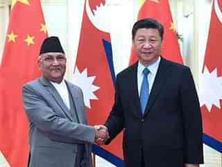Nepali PM K P Oli with Xi Jinping. (via Twitter)