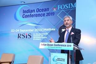 Indian External Affairs Minister S Jaishankar speaking at the IOC 2019. 
