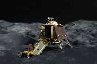 An artist’s impression of the lunar lander on the moon’s cratered surface. (ISRO)