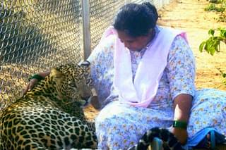 Vishalakshi Devi with a leopard cub Bully