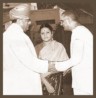 H H Jaya Chamaraja Wadiyar with M S Subbalakshmi and her husband, Kalki Sadasivam.