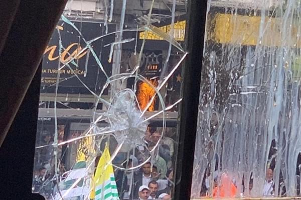 A window of the high commission vandalised by Pakistani protesters (@HCI_Londo/Twitter)