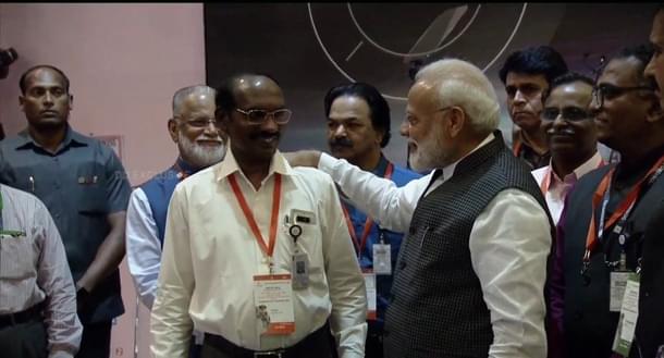 Prime Minister Modi consoling ISRO Chief K Sivan 