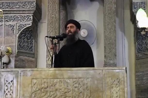 Abu Bakr Al Baghdadi speaks to his supporters.
