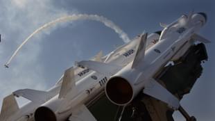 Akash Missile on a static display at AeroIndia2017 in Bengaluru (Source: @SpokespersonMoD/Twitter) 