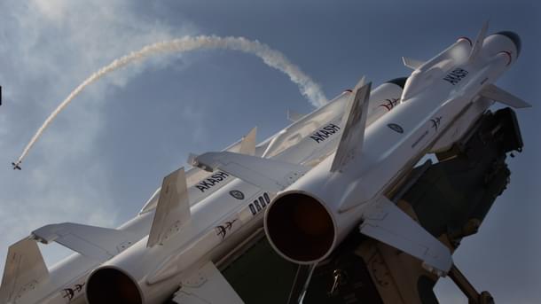 Akash Missile on a static display at AeroIndia2017 in Bengaluru (Source: @SpokespersonMoD/Twitter) 