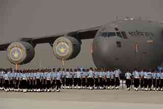 Indian Air Forcepersonnel march past a C-17 Globemaster during the Air Force Day parade on theoutskirts of New Delhi (MONEY SHARMA/AFP/GettyImages)