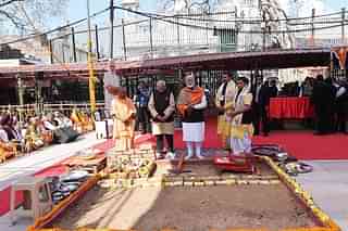 Prime Minister Narendra Modi laying the foundation stone of Kashi Vishwanath Temple corridor, at Varanasi, in Uttar Pradesh on March 08, 2019.