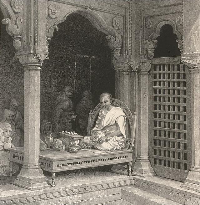 <b>Prinsep’s “A Preacher Expounding the Poorans” </b><b>in the temple of Annapurna (1831).</b>