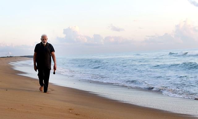 PM Modi at Mamallapuram beach. (via Twitter)