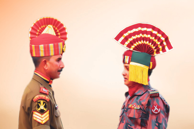 An Indian BSF soldier (L) and a Bangladeshi BGB soldier.