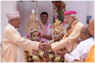 Prime Minister Narendra Modi with Nepal prime minister K P Sharma Oli in Janakpur, Nepal in 2018 (PMO)  