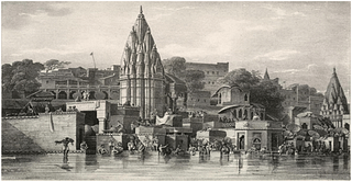 <b>Joseph Prinsep’s painting of Manikarnika Ghat (1820s).</b>