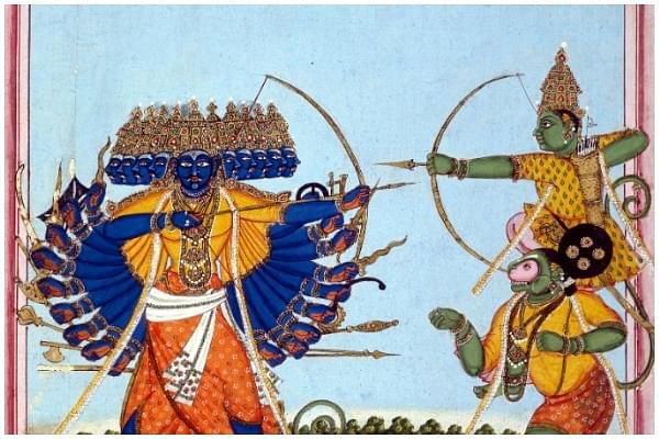 Rama and Hanuman fighting Ravana, an album painting on paper, c1820. Tanjore or Trichinopoly, Tamil Nadu, India, (Wikipedia)