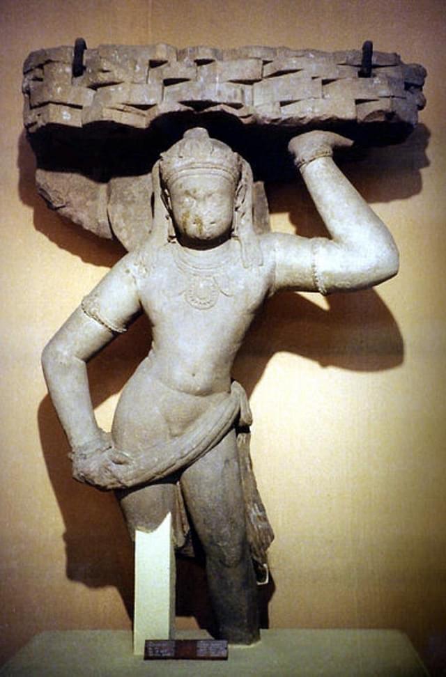 <b>Krishna as Govardhandhari; sculpture from Bakaria Kund (4th century CE).</b>
