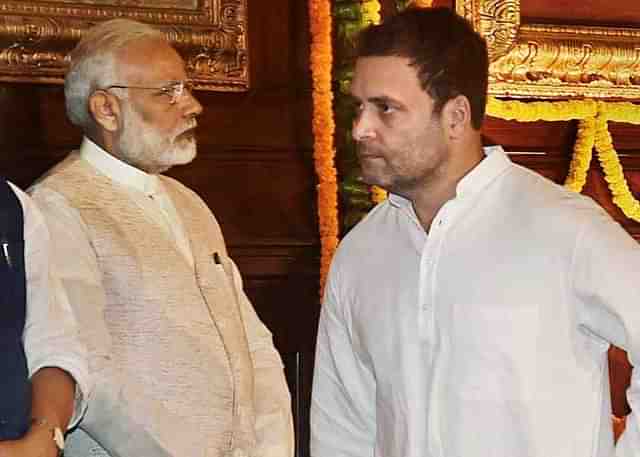 Prime Minister Narendra Modi and Congress vice-president Rahul Gandhi during a floral tribute ceremony on the portrait of Sardar Vallabhbhai Patel.&nbsp;