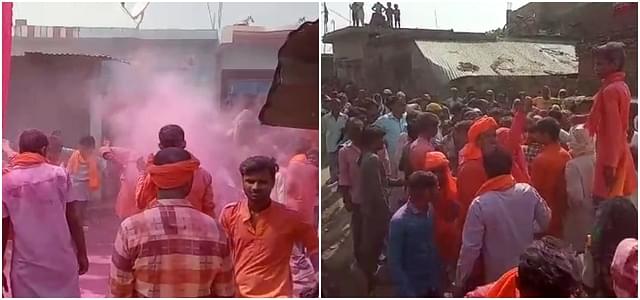 Stills from videos showing Hindus dancing in the procession