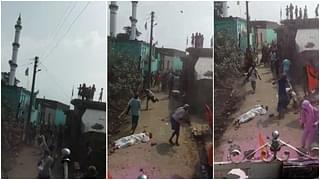 Stills from the videos showing attack on Durga visarjan procession