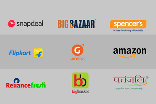 Logos of various online retailers in India. 