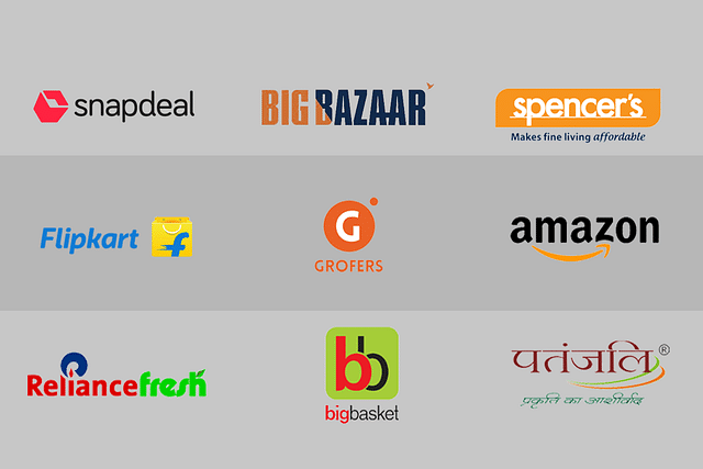 Logos of various online retailers in India.&nbsp;