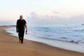 PM Modi at Mamallapuram beach. (Pic via Twitter)