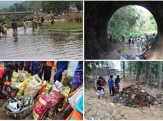 The Kumaradhara river of the Kukke Subrahmanya temple, the richest temple of Karnataka, being cleaned up by volunteers of Yuva Brigade.&nbsp;