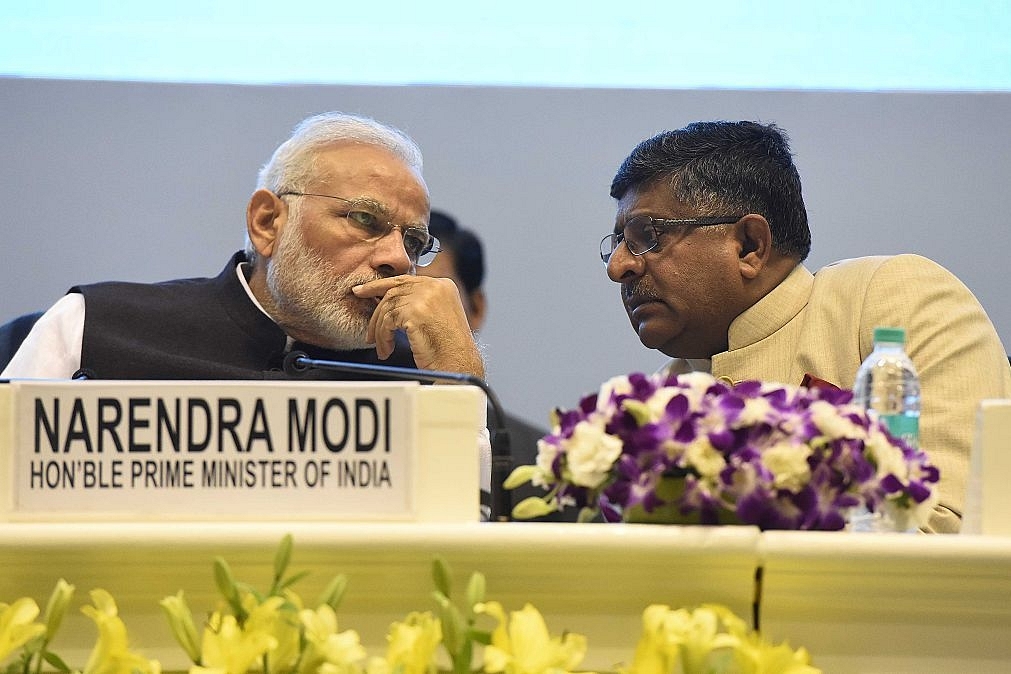 Prime Minister Narendra Modi with Telecom Minister Ravi Shankar Prasad.