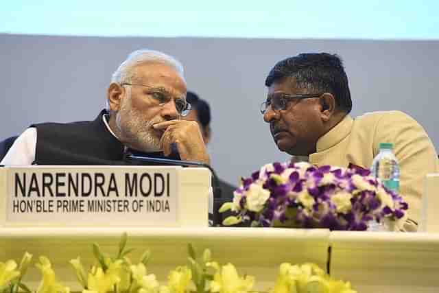 Prime Minister Narendra Modi with Telecom Minister Ravi Shankar Prasad.