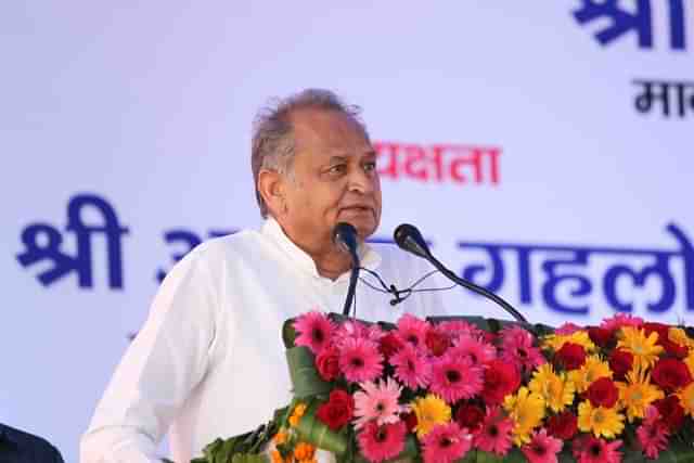 Rajasthan Chief Minister Ashok Gehlot speaking at a rally.