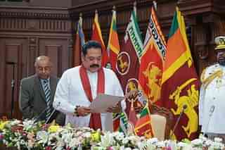 Former Sri Lankan President Mahinda Rajpaksa taking oath   (Pic Via Twitter)