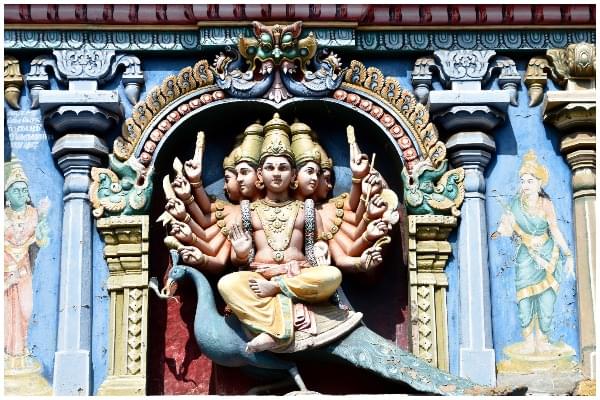 Kartikeya on Gopuram in the Meenakshi Temple at Madurai (Wikimedia Commons) 