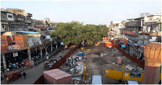 Work under progress in Chandni Chowk.