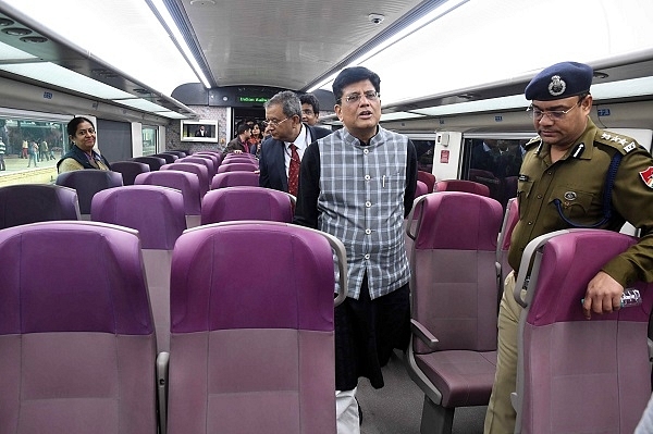Railway Minister Piyush Goyal inspecting Train 18 (Source: Photo by Qamar Sibtain/India Today Group/Getty Images)