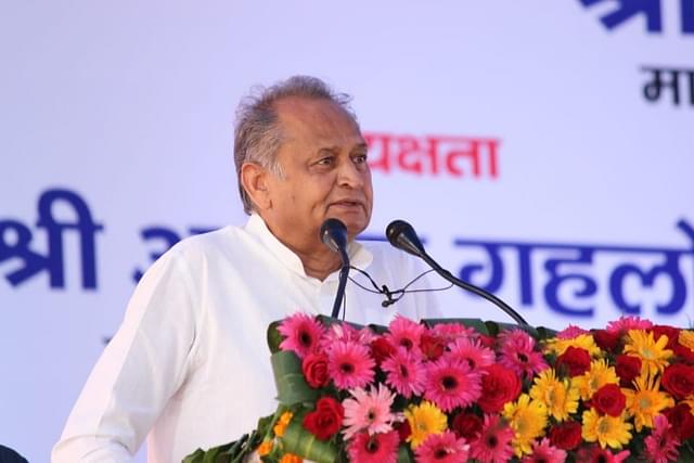 Rajasthan Chief Minister Ashok Gehlot speaking at a rally.