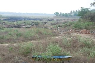 A parched Hemavathi in Hassan district.&nbsp;