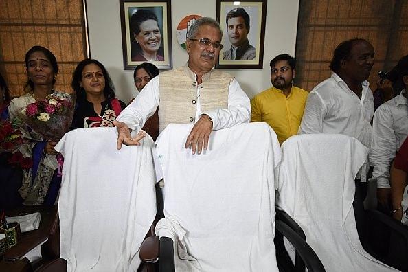 Chattisgarh CM Bhupesh Baghel at the Congress party office in Raipur. (Photo by Arijit Sen/Hindustan Times via Getty Images)