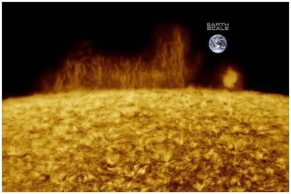 Solar spicules and earth scale, taken by Martin Wise on October 10, 2019 @ Trenton, Florida, USA (Source: @mizuho73700856/Twitter)