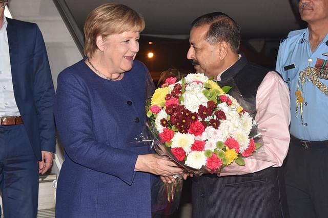 German Chancellor Angela Merkel arrived in New Delhi on Thursday (@MEAIndia/Twitter)