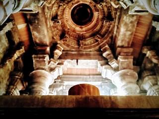 The recreated roof over the Shivalinga at the Bhojeshwara Temple.