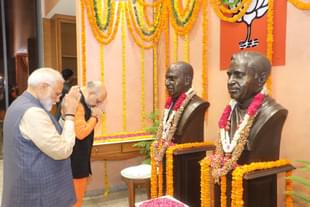 PM Modi and Home Minister Amit Shah paying their obeisance to Shyama Prasad Mukherjee.