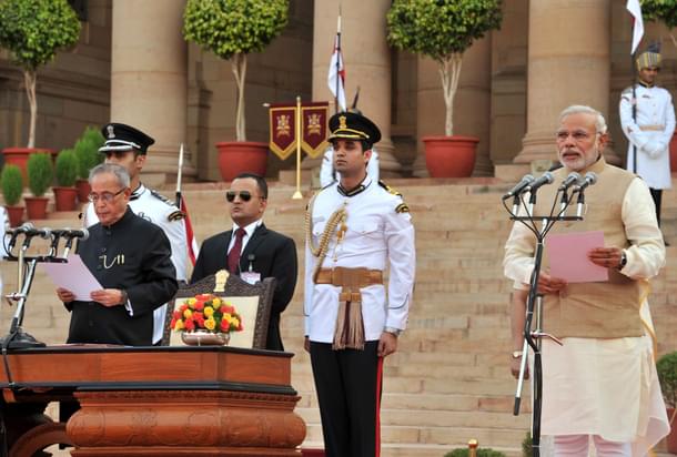 Narendra Modi taking oath as Prime Minister in May 2014.